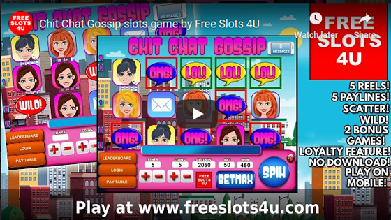 Chit Chat Gossip Slot Machine by FreeSlots4U.com on Youtube.