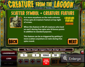creature from the lagoon  slot paytable